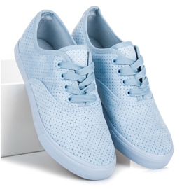 Sneakers traforate in pelle scamosciata blu 1