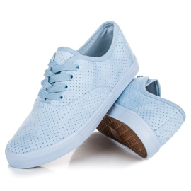 Sneakers traforate in pelle scamosciata blu 2