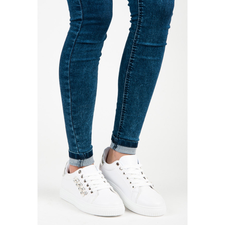 Sneakers bianche con perline bianco 2