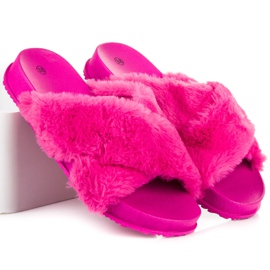 Eleganti pantofole in pelliccia rosa 2