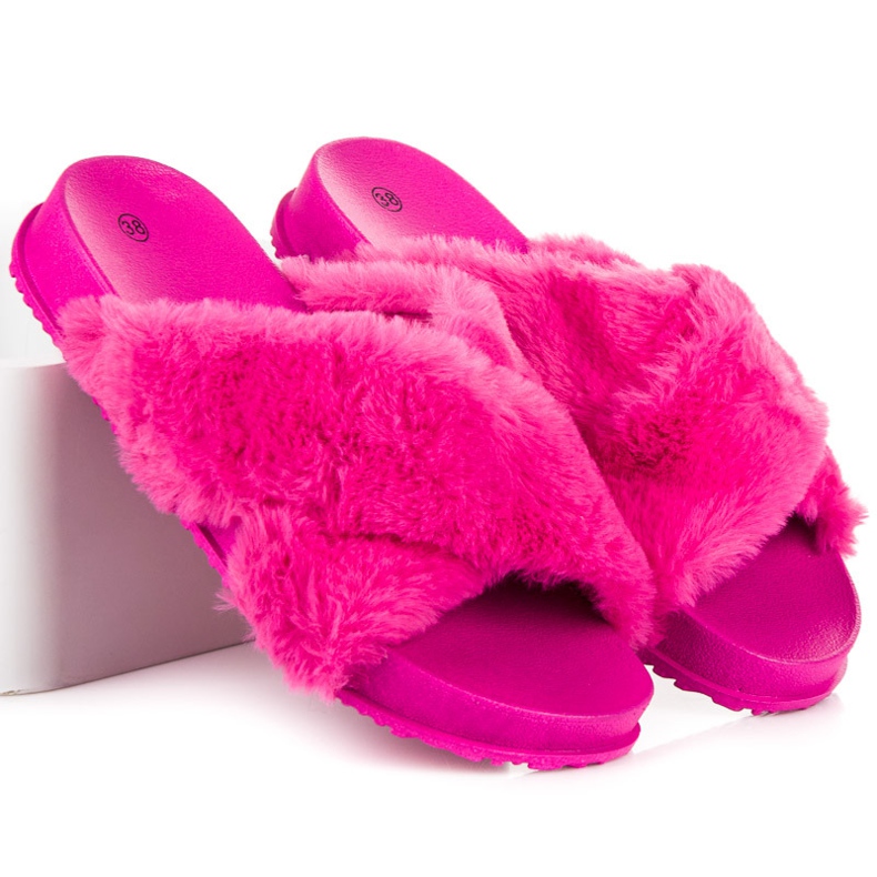 Eleganti pantofole in pelliccia rosa 2