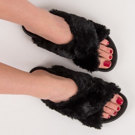 Eleganti pantofole in pelliccia nero 2