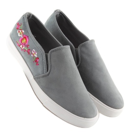 Grigio G1205-9 Sneakers slip-on grigie con delicati ricami 2