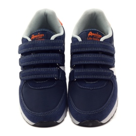 American Club Sneakers americane con sottopiede in pelle blu navy arancia bianco 4