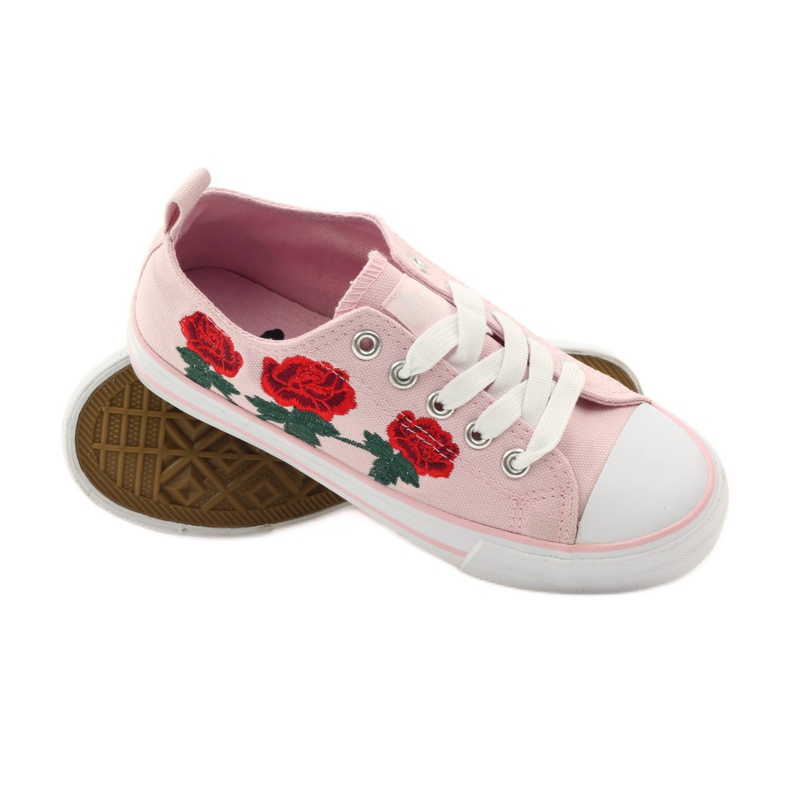 American Club Sneakers con rose ricamate American 17035 rosa rosso verde 3