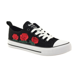 American Club Sneakers con rose ricamate American 17035 rosso nero bianco 1
