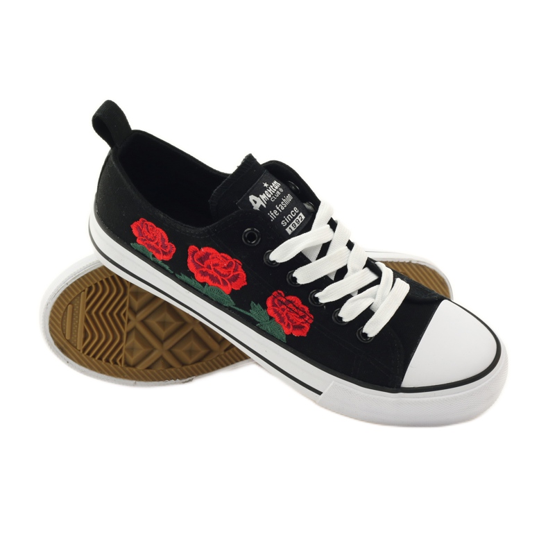 American Club Sneakers con rose ricamate American 17035 rosso nero bianca 3