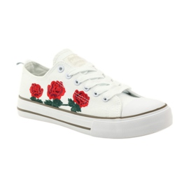 American Club Sneakers con rose ricamate American 17035 rosso bianco 1