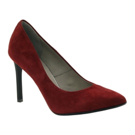 Edeo Pompe in pelle femminile su Szpilka 3162 Borgogna rosso 1