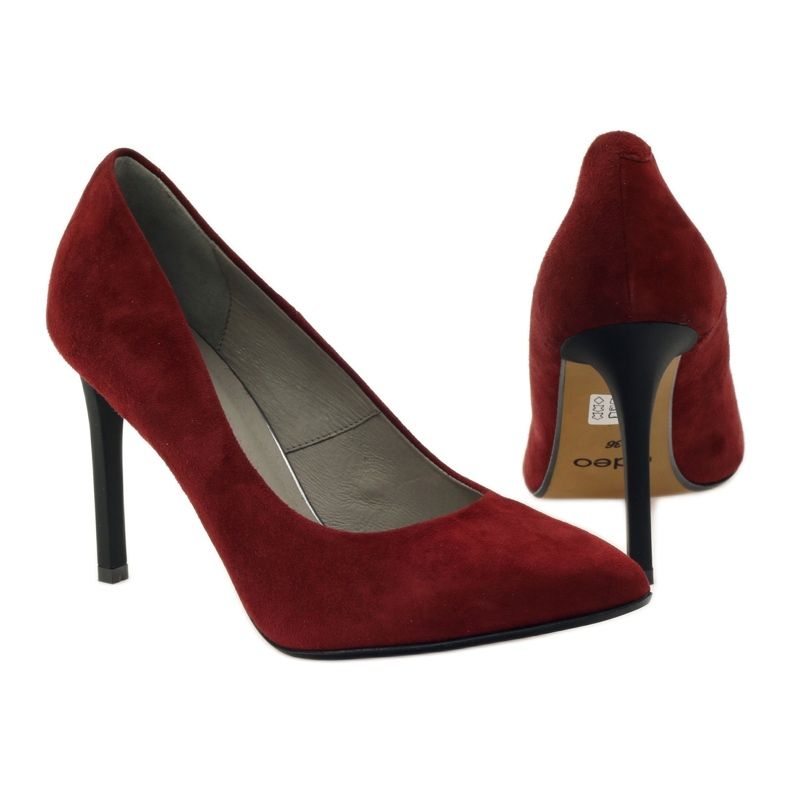 Edeo Pompe in pelle femminile su Szpilka 3162 Borgogna rosso 3