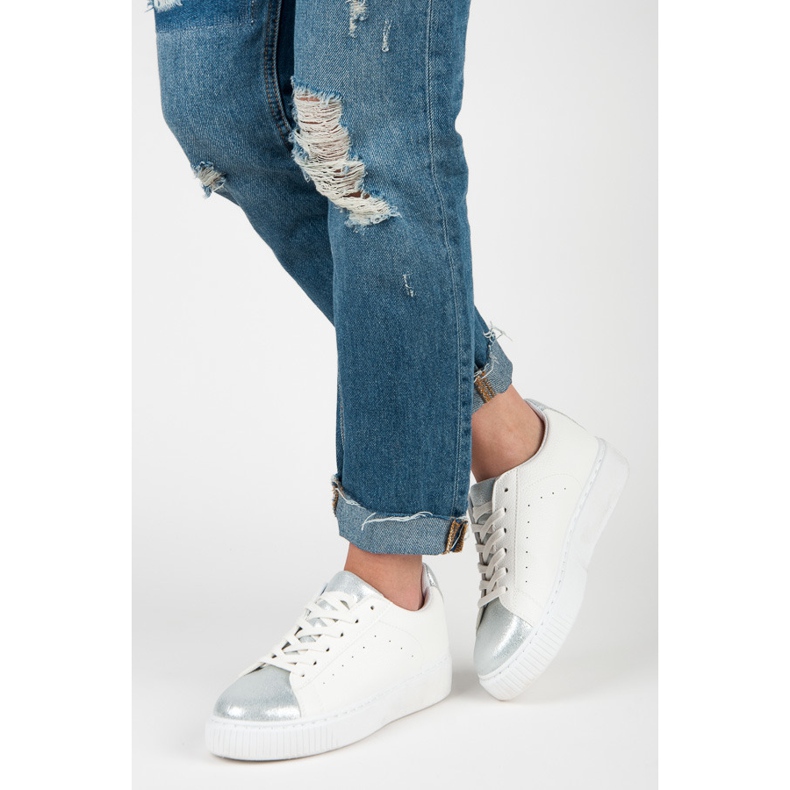 Sneakers allacciate con stampa serpente bianco grigio 2