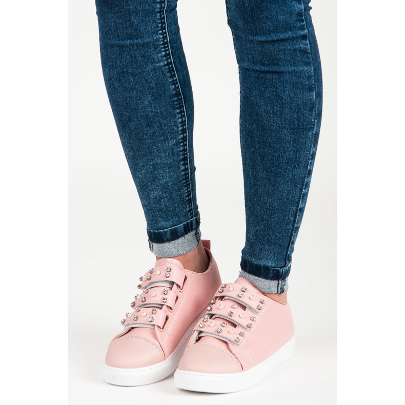 Sneakers allacciate con velcro rosa 1