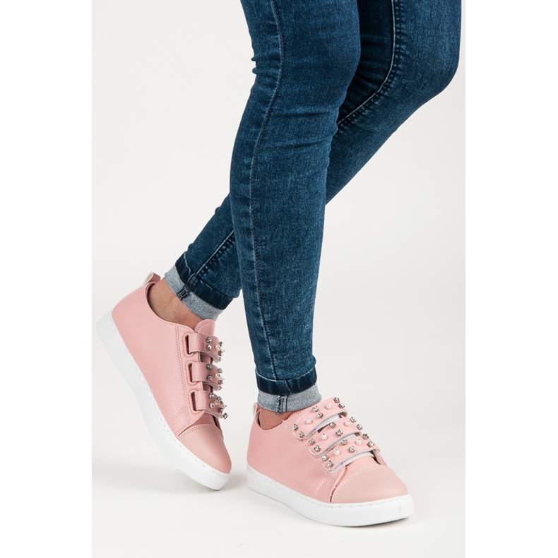 Sneakers allacciate con velcro rosa 2