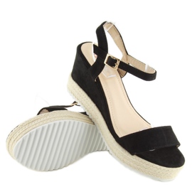 Sandali neri su una zeppa, espadrillas nere nero 2