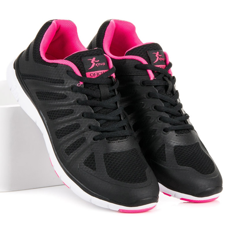 Sneakers nere con lacci nero rosa 2