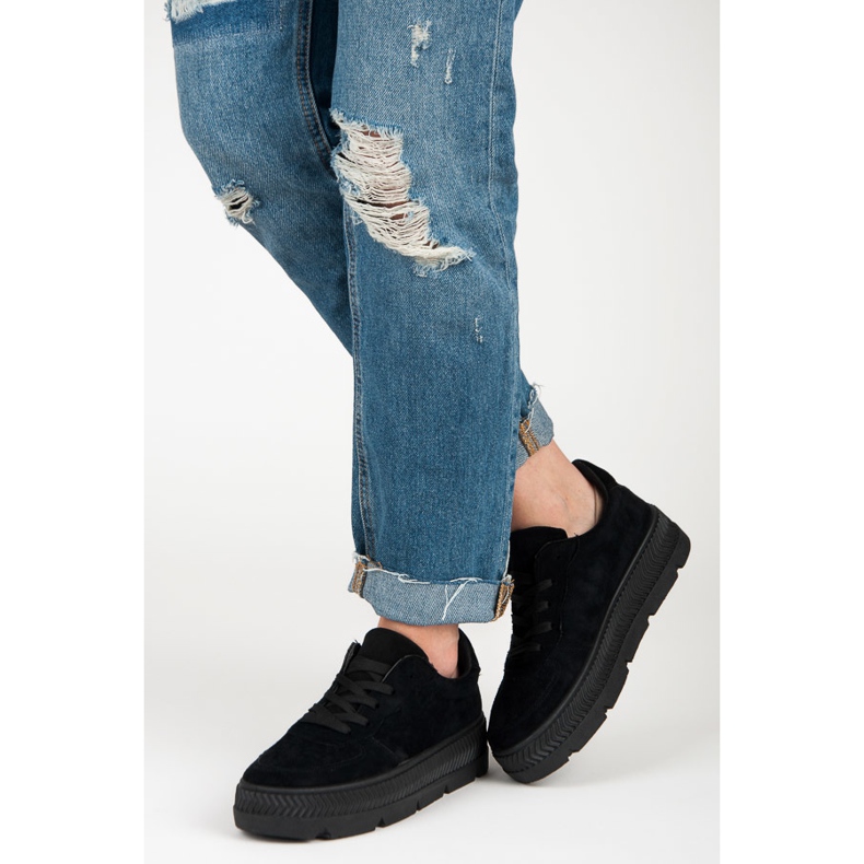 Sneakers in camoscio sulla piattaforma nero 1