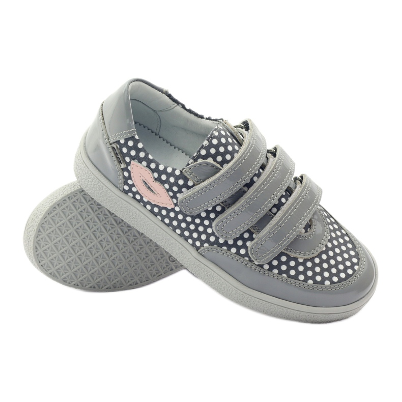 Bartek Scarpe con velcro grigie con pois 35651 rosa grigio bianco 3
