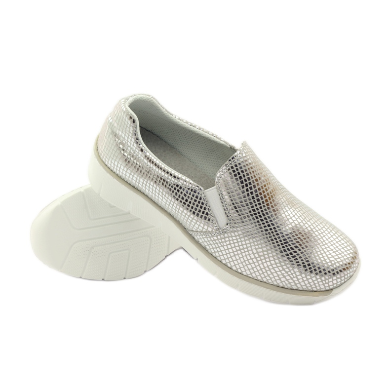 Scarpe sportive Slipony in pelle Filippo 204 bianca grigio 3