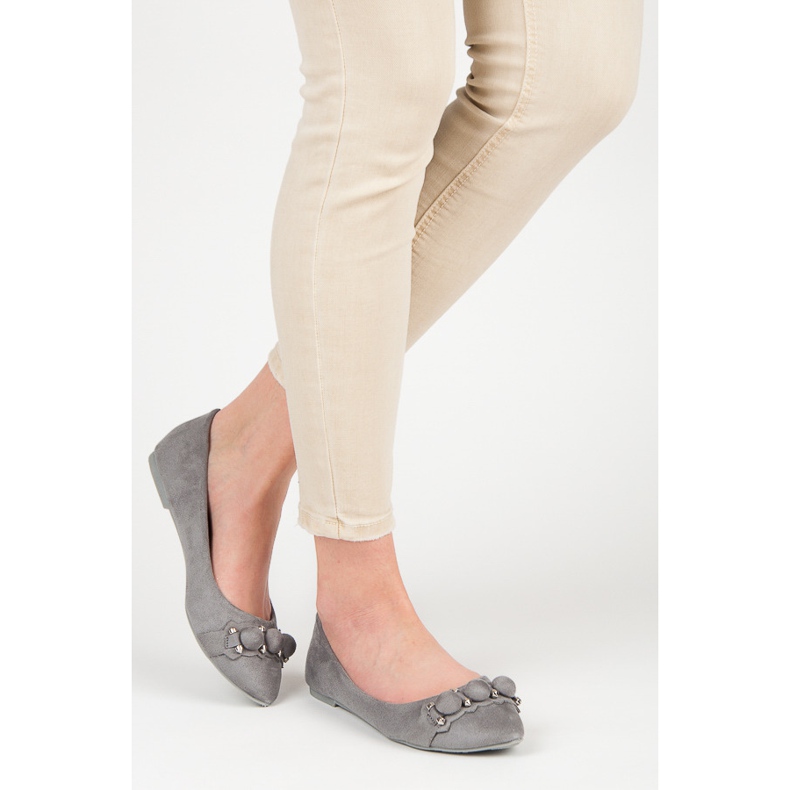Seastar Ballerine in camoscio con scollo a V grigio 2
