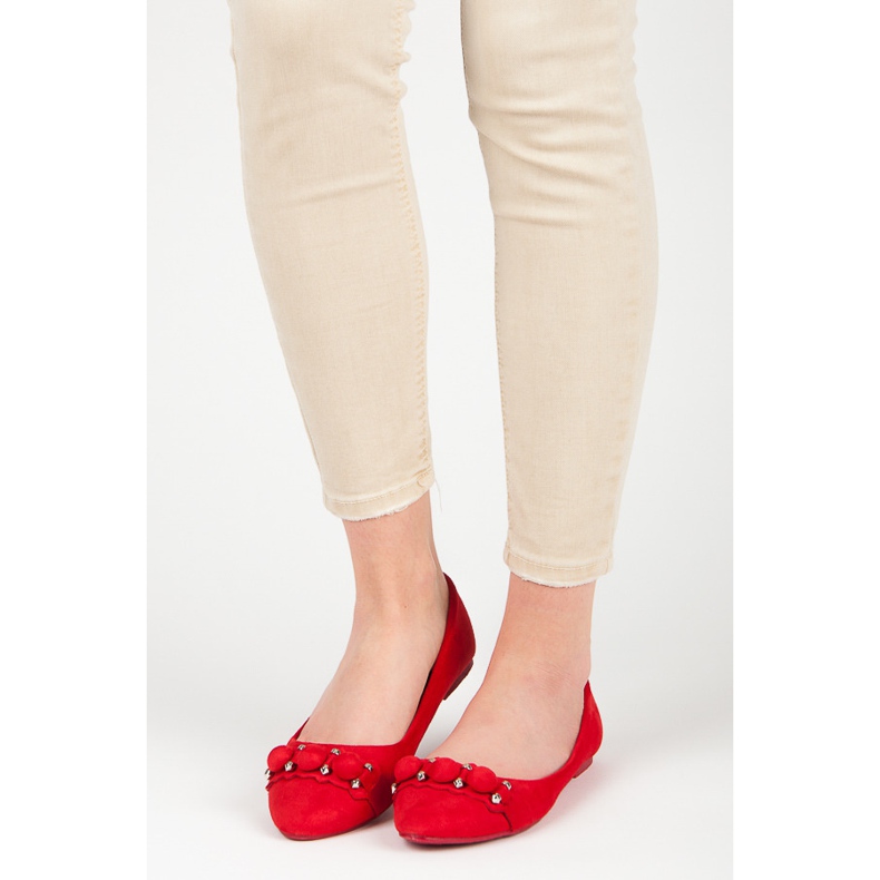 Seastar Ballerine in camoscio con scollo a V rosso 1