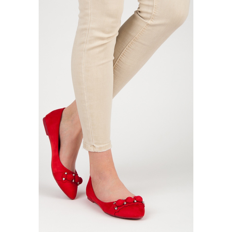 Seastar Ballerine in camoscio con scollo a V rosso 2