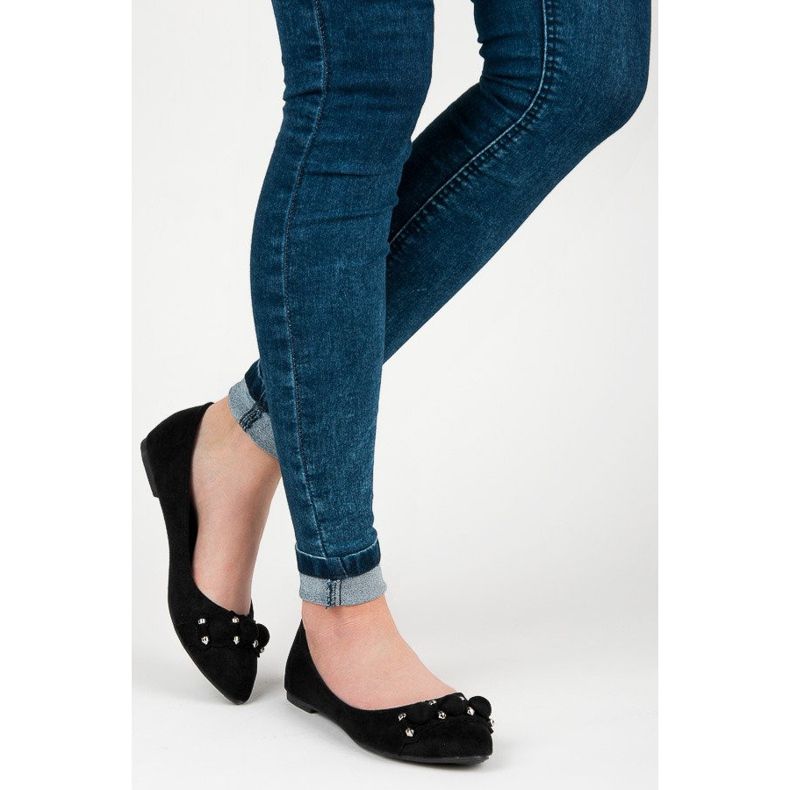 Seastar Ballerine in camoscio con scollo a V nero 2