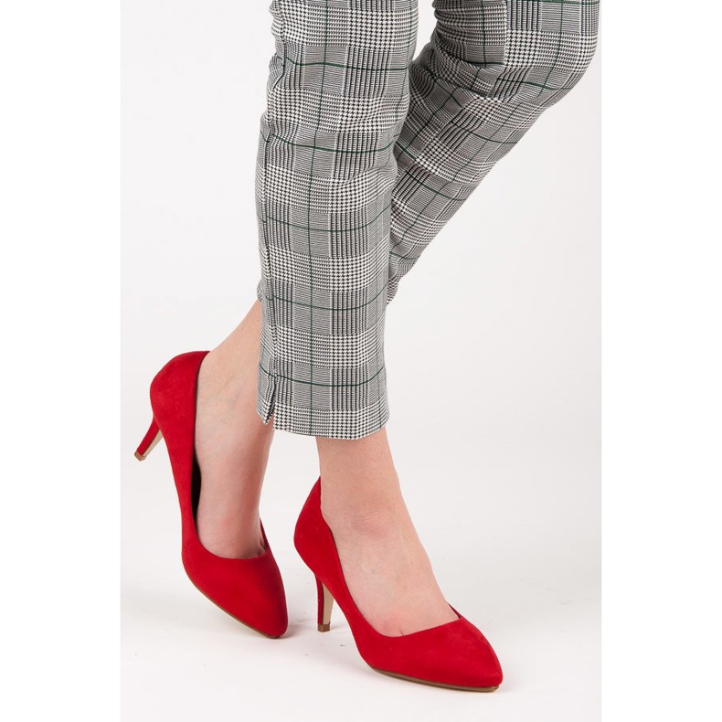 Décolleté in camoscio con tacco alto rosso 2