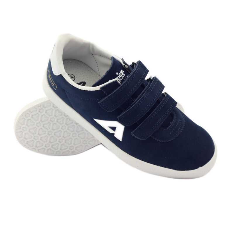 American Club Intarsio sportivo in pelle americana blu navy bianco 3