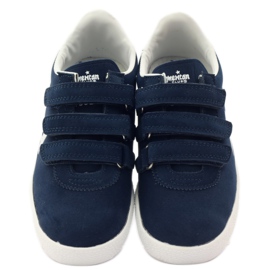 American Club Intarsio sportivo in pelle americana blu navy bianco 4