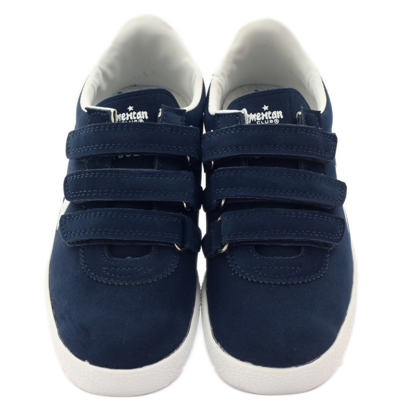 American Club Intarsio sportivo in pelle americana blu navy bianco 4