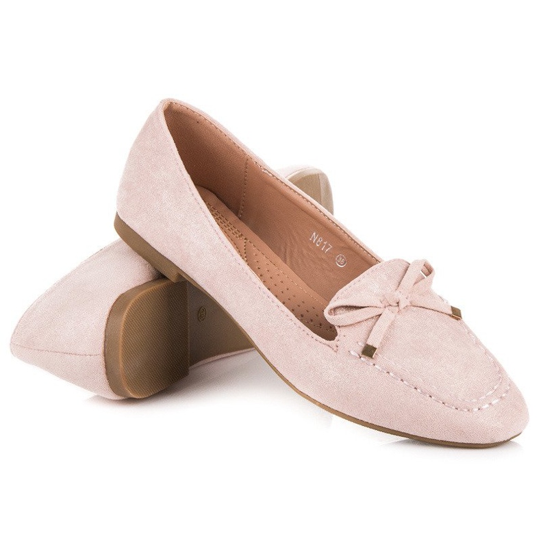 Small Swan Mocassini in camoscio con fiocco rosa 1