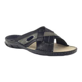Ciabatte in pelle da uomo Naszbut 055, blu navy 1