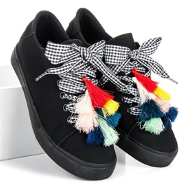 Ideal Shoes Sneakers nere con frange nero 1