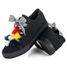 Ideal Shoes Sneakers nere con frange nero 2