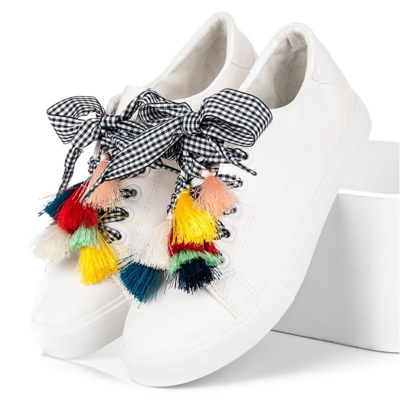 Ideal Shoes Sneakers bianche con frange bianca 1