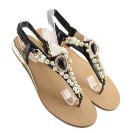 Sandali con perle nere D580 nere nero 2