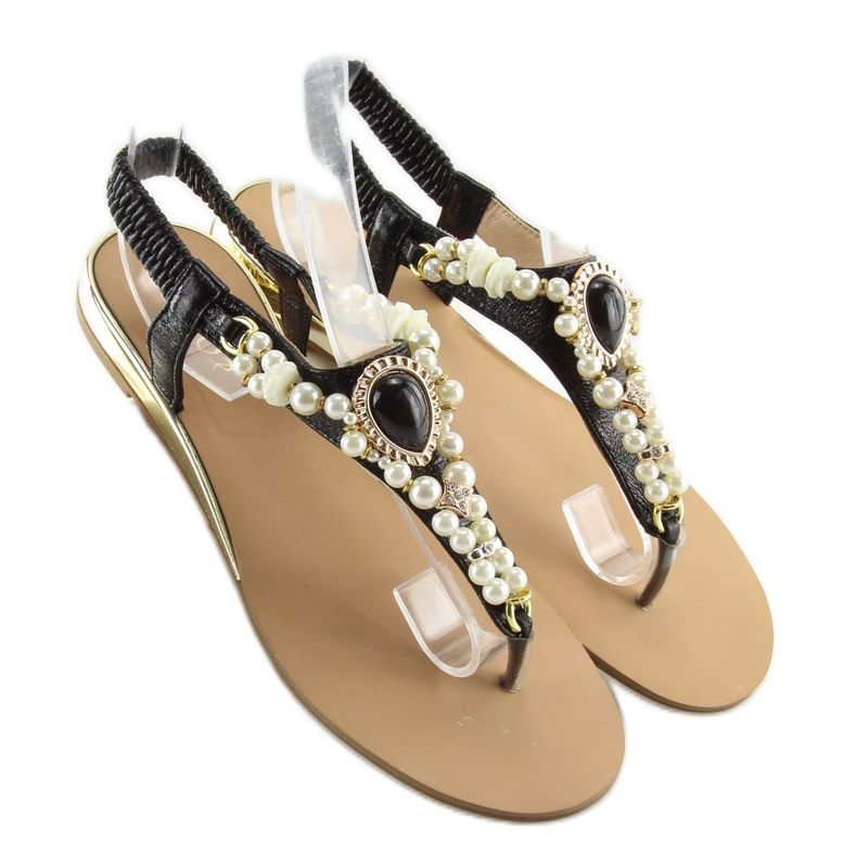 Sandali con perle nere D580 nere nero 2