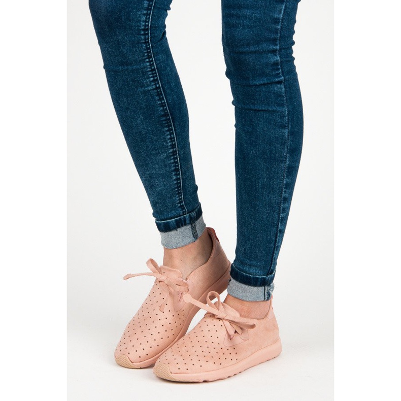 Kylie Slipons in pelle scamosciata traforati rosa 1