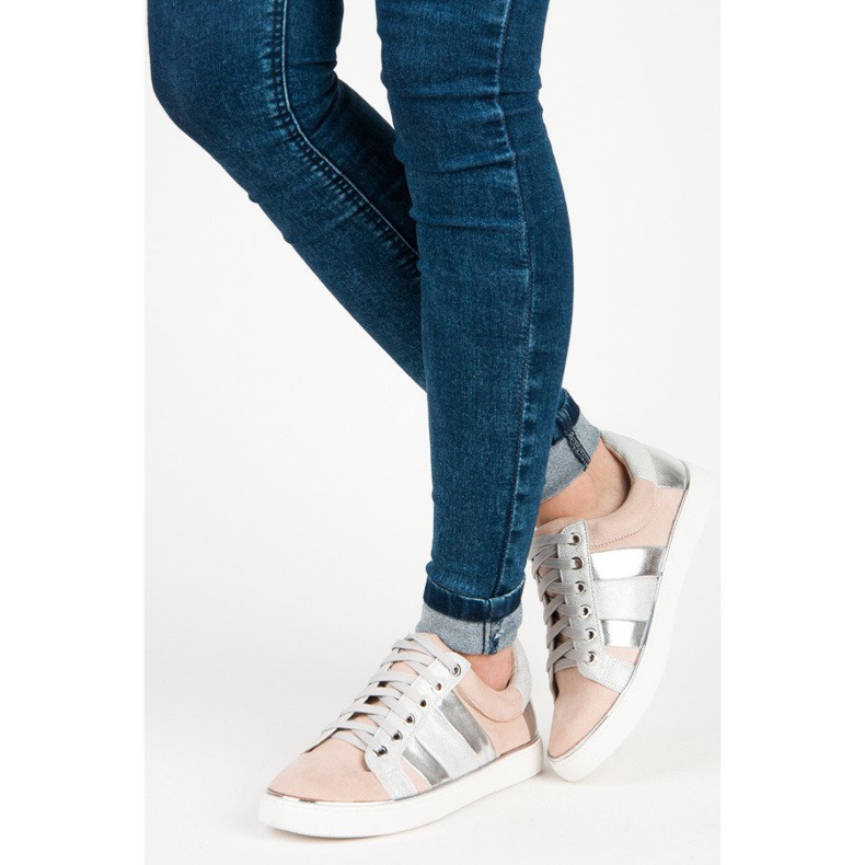 Kylie Scarpe da ginnastica alla moda allacciate rosa grigio 2