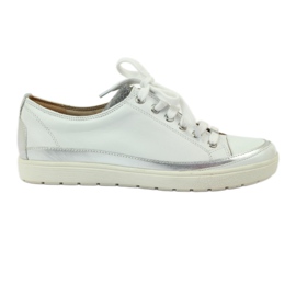 Sneakers sportive da donna Caprice 23654 in pelle bianca e argento grigio 1