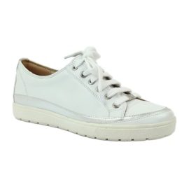 Sneakers sportive da donna Caprice 23654 in pelle bianca e argento grigio 2