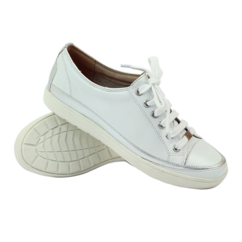 Sneakers sportive da donna Caprice 23654 in pelle bianca e argento bianco grigio 4