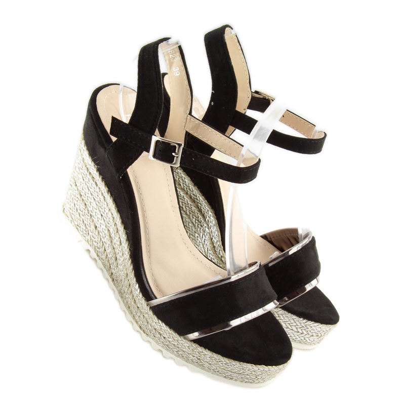 Sandali neri espadrillas con zeppa nero 6823 Nero 2