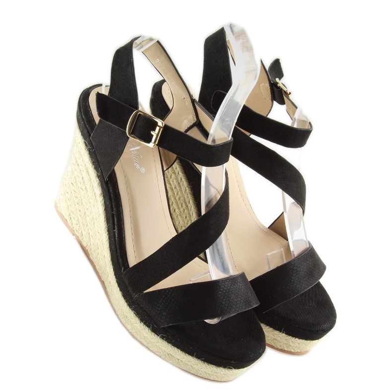 Espadrillas nere su zeppe, nere 333-8 nere nero 2