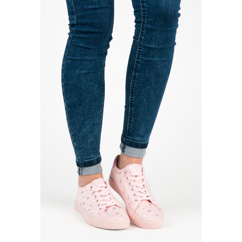 Sneakers in camoscio con stelle rosa 1