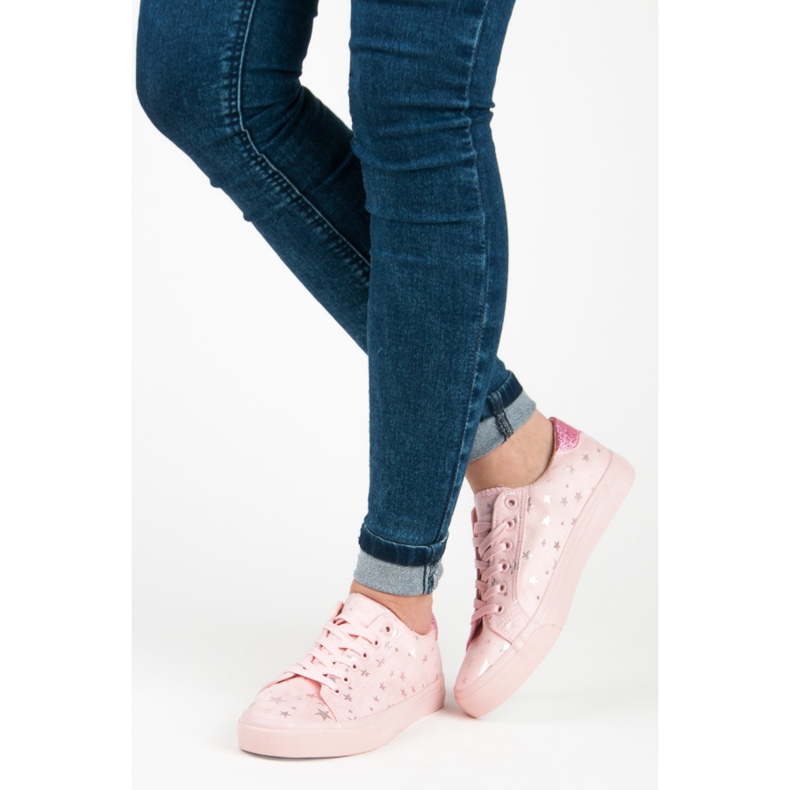 Sneakers in camoscio con stelle rosa 2