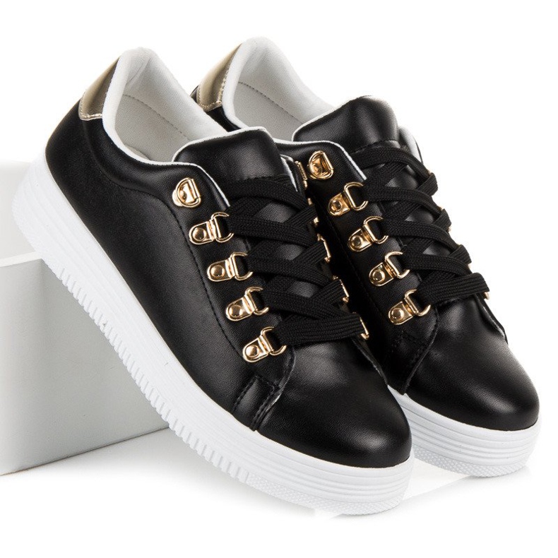 Lovery Sneaker nere sportive alla moda nero giallo 2