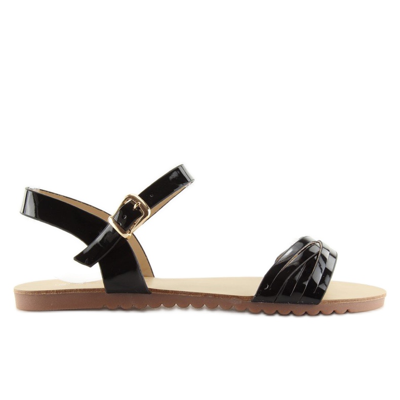Sandali con strisce nere lucide nero 1