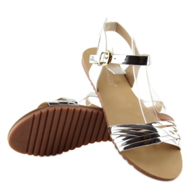 Sandali con strisce argento lucido grigio 1