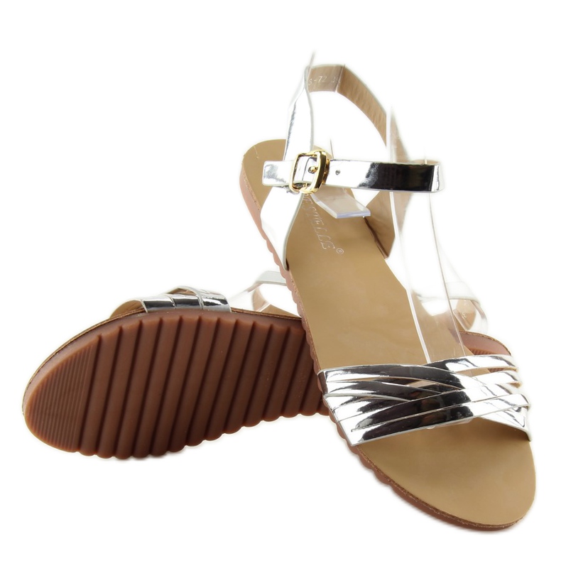 Sandali con strisce argento lucido grigio 1